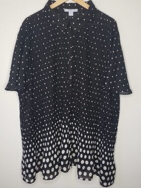 Only Necessities 3X Polka Dot Blouse Black White Sheer Ombre Artsy Office Retro